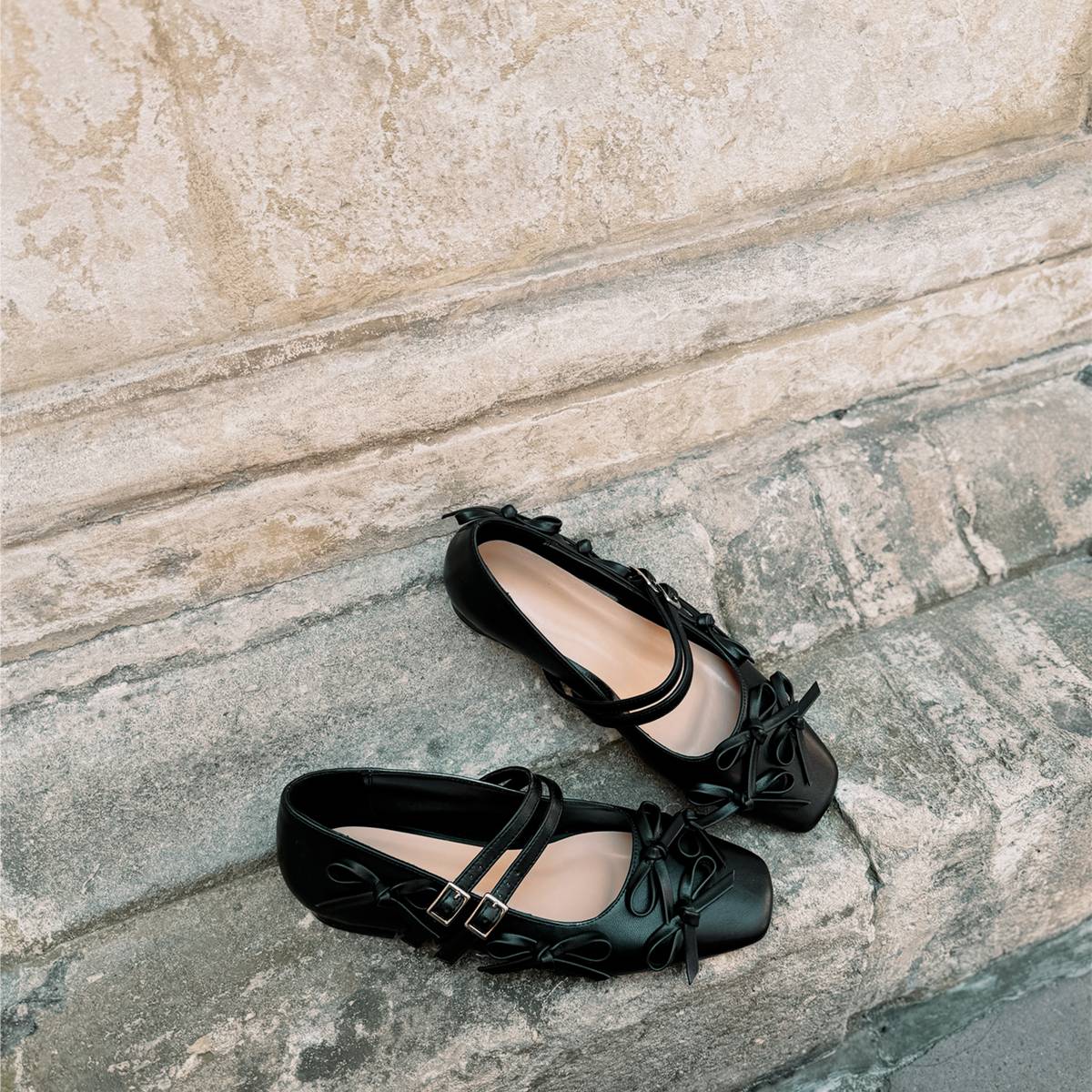 Bow Square Toe Mary Jane Ballet Flats - Onlymaker