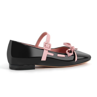 Bow Square Toe Mary Jane Ballet Flats - Onlymaker