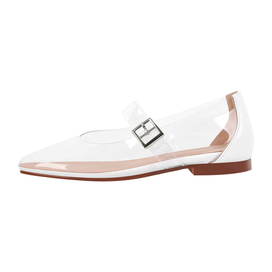 Clear Round Toe Buckle Flats - Onlymaker