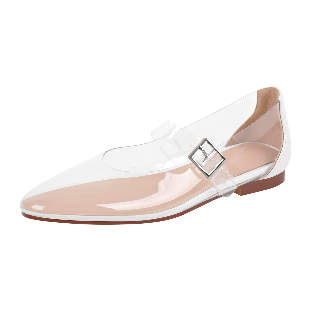Clear Round Toe Buckle Flats - Onlymaker