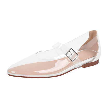 Clear Round Toe Buckle Flats - Onlymaker