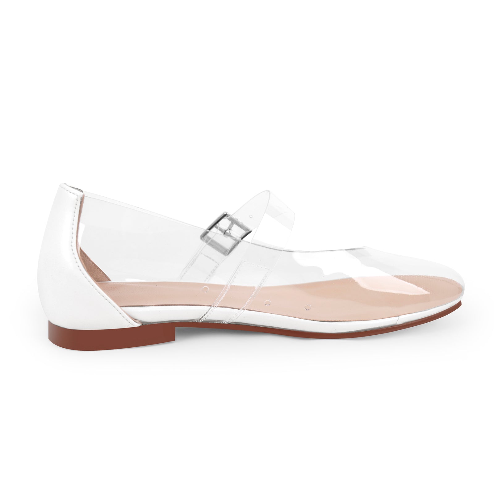 Clear Round Toe Buckle Flats - Onlymaker