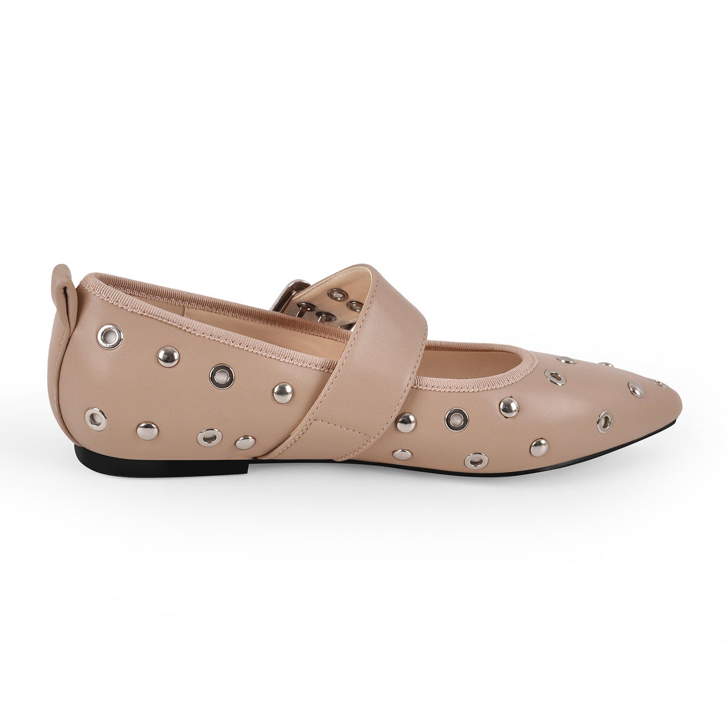 Pointed Toe Rivet Buckle Strap Flats - Onlymaker