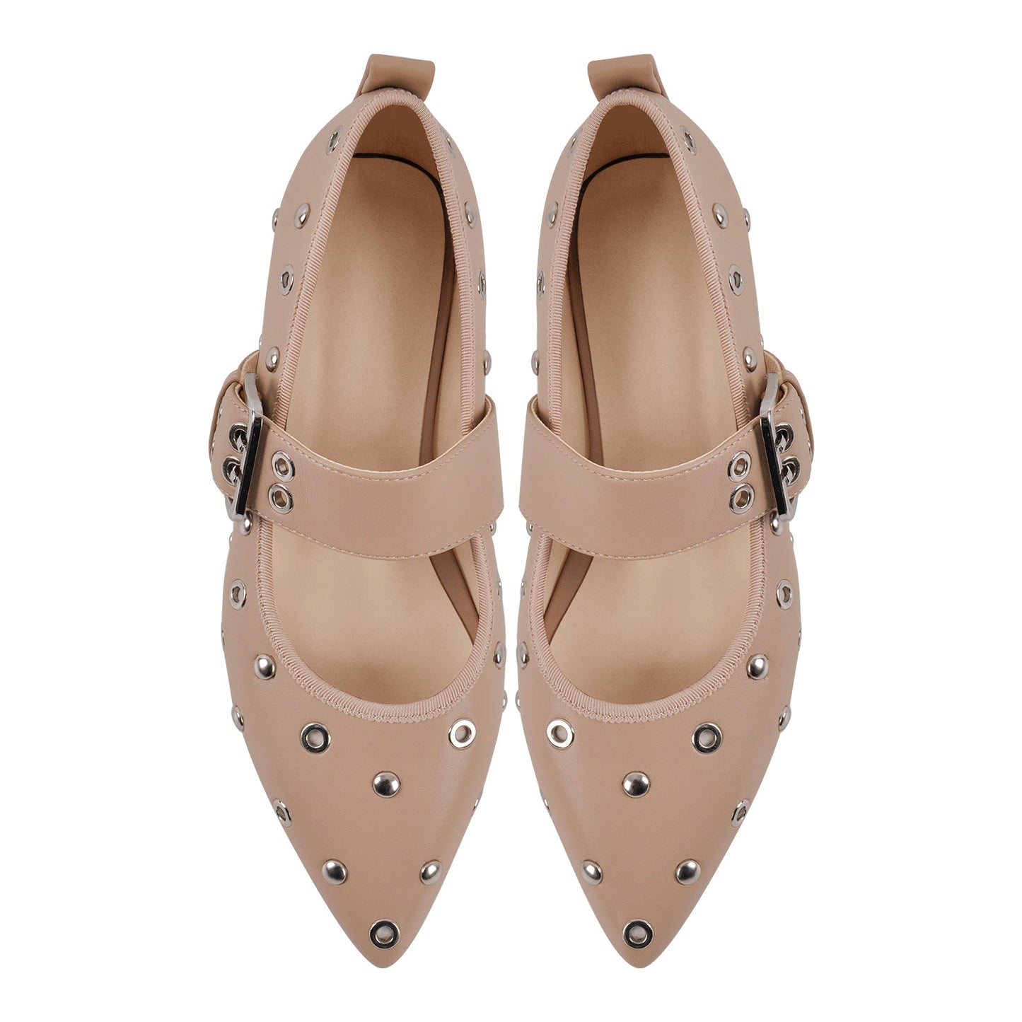 Pointed Toe Rivet Buckle Strap Flats - Onlymaker