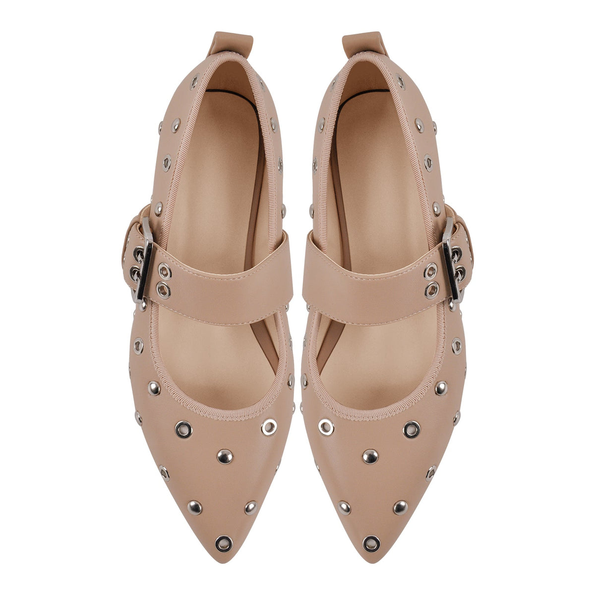 Pointed Toe Rivet Buckle Strap Flats - Onlymaker