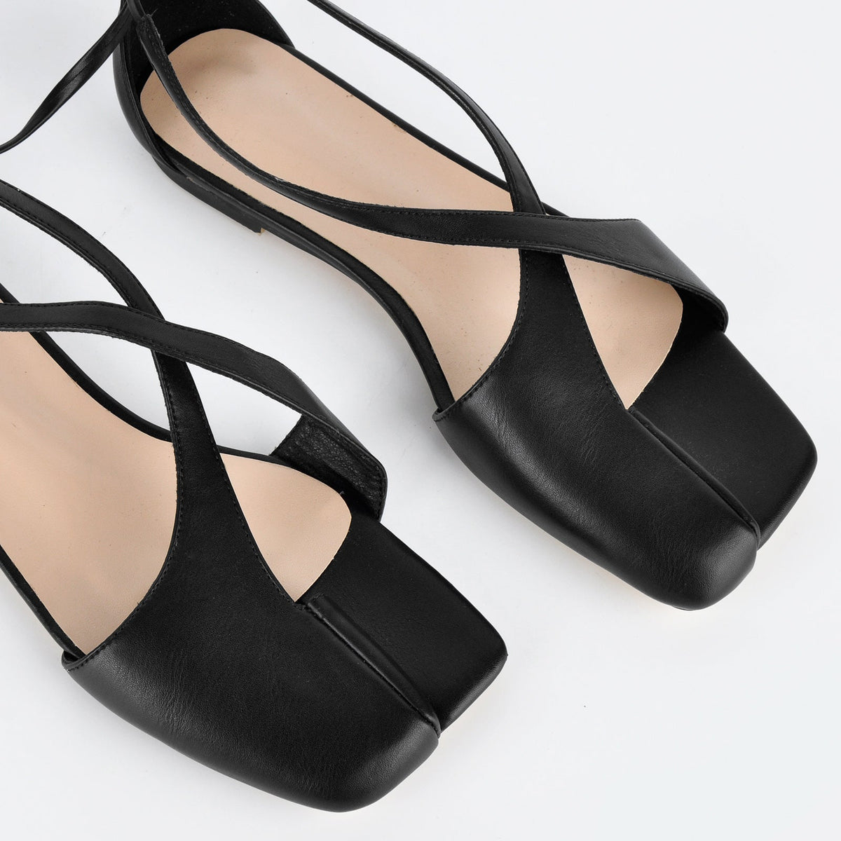 Square Toe Semi Open Toe Lace-up Flats - Onlymaker