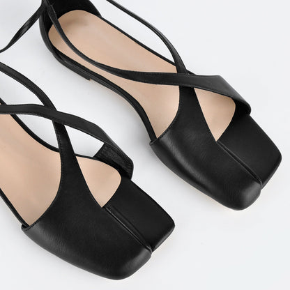 Square Toe Semi Open Toe Lace-up Flats - Onlymaker